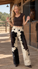 Women Cowhide Pants Tricolor Real Hair On Hide Leather