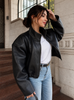 Women cropped leather jacket for commuter style