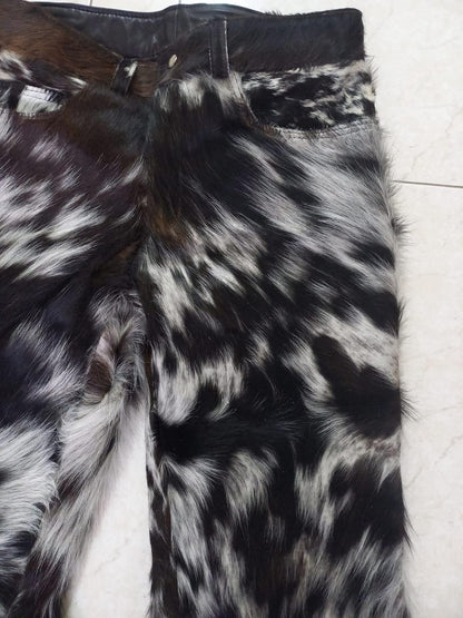 Cowhide Pants Women Black White Real Hair On Hide Leather