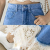 High Waisted Denim Midi Skirt with Lace Hem