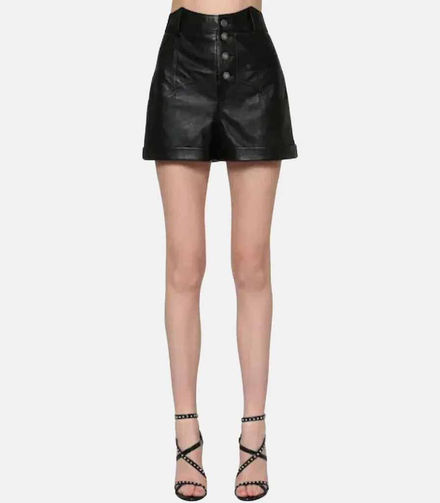 Real Leather Shorts Women High Waist