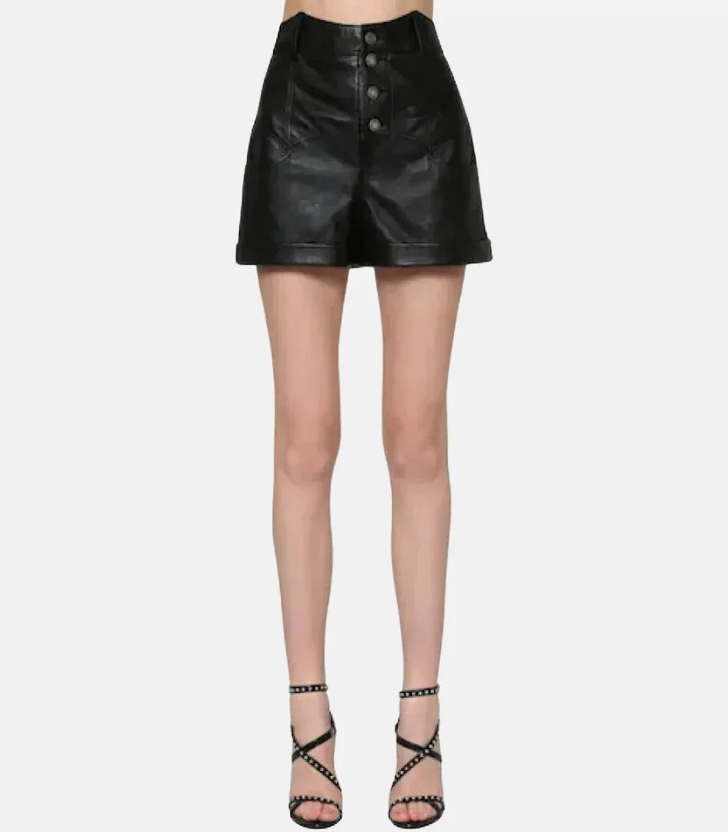 Real Leather Shorts Women High Waist