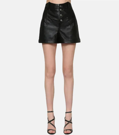 Real Leather Shorts Women High Waist
