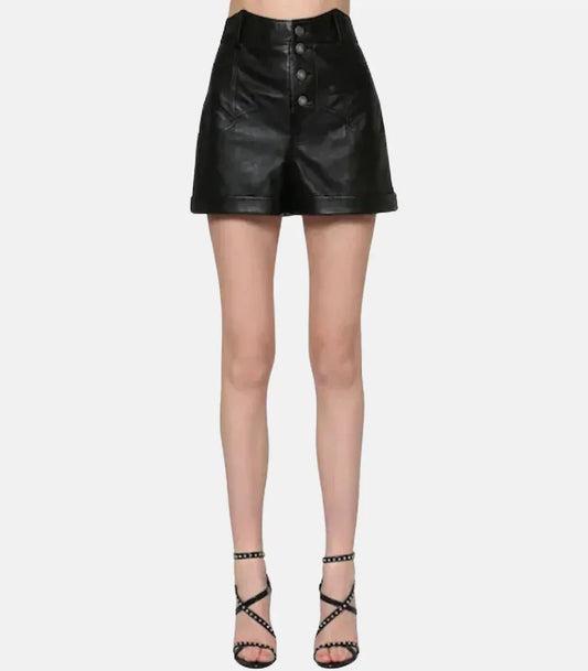 Real Leather Shorts Women High Waist