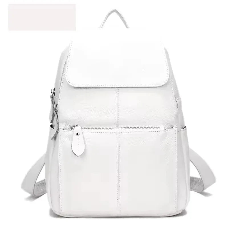 Genuine leather backpack women compact purse white