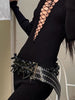 Black rivet bow belt women wide low waist buckle