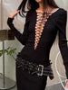 Black rivet bow belt women wide low waist buckle