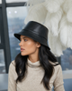Women’s Genuine Leather Bucket Hat with Sunshade Brim