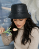 Women’s Genuine Leather Bucket Hat with Sunshade Brim
