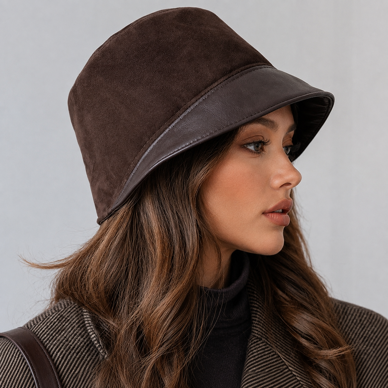 Women’s Genuine Leather Flat Top Bucket Hat