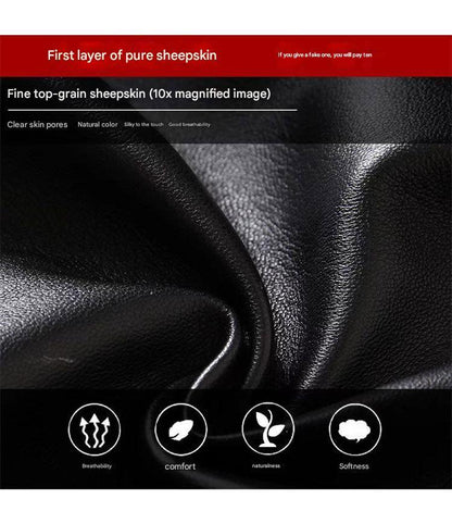 Women Leather Pants High Rise Black Cuff Trousers