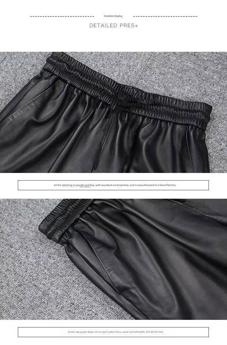 Women Leather Pants High Rise Black Cuff Trousers