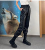 Women Leather Pants High Rise Black Cuff Trousers