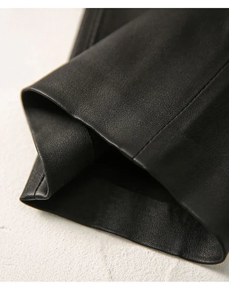 Women Leather Pants Brown High Waist