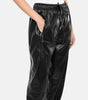 Ladies leather trousers women elastic waist drawstring black