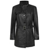 Women Black Leather Genuine Long Coat