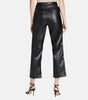 High waist leather trousers women double button black cropped