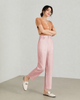 Women loose cropped pants in soft pink