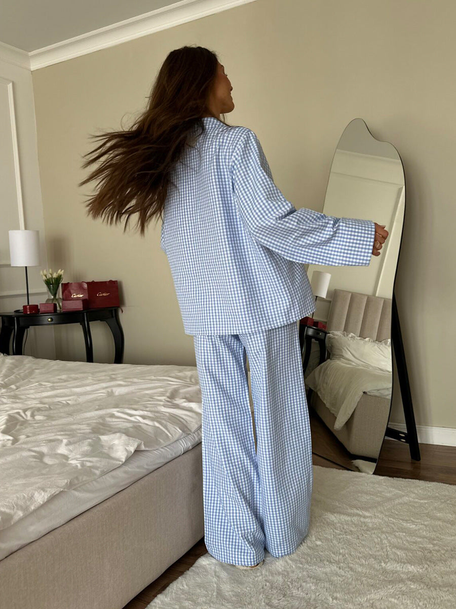 soft gingham pajama set women relaxed cotton sleepwear