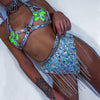 women holographic harness set belt chain skirt festival outfit set