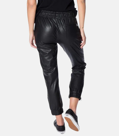 women genuine leather pants black slim fit ankle trousers
