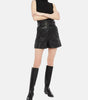 Genuine Leather Shorts Women High Waist A Line Belted Black