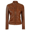 Brown Leather Jacket for Women Slim Fit Biker Style