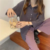 Oversized brown drop shoulder shirt women business casual button blouse 2 S