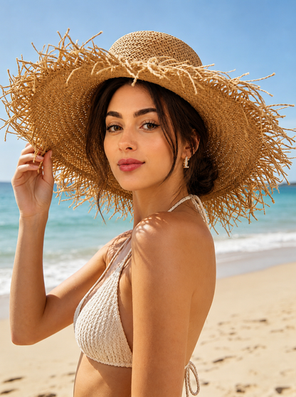 Women’s Hand Woven Wide Brim Straw Beach Hat