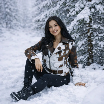 Western cowhide fur biker jacket for women western wear