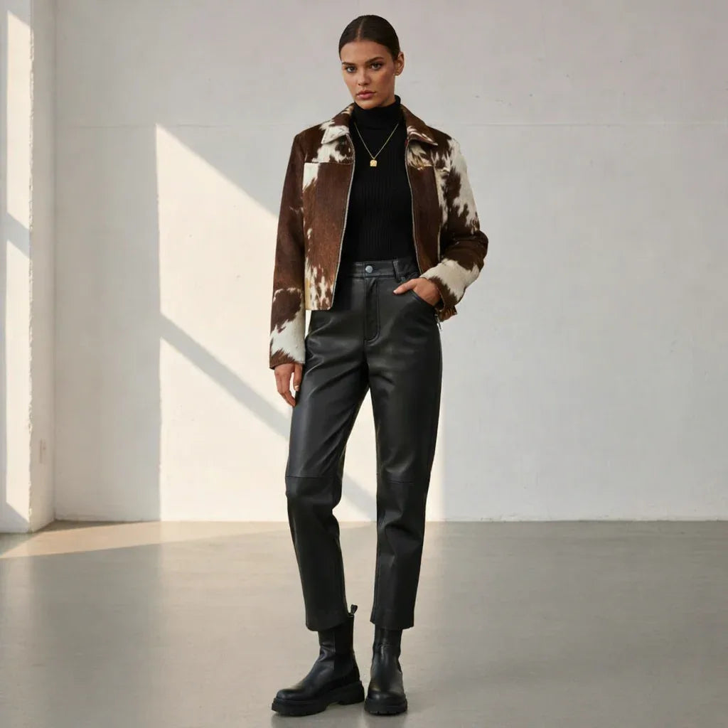 Genuine cowhide jacket for women with western look