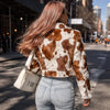 Brown white cowhide leather jacket for women