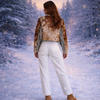 brown white cowhide jacket with fringe women