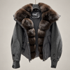 Fur Collar Jacket for Women with Duck Down and Wool Sleeves
