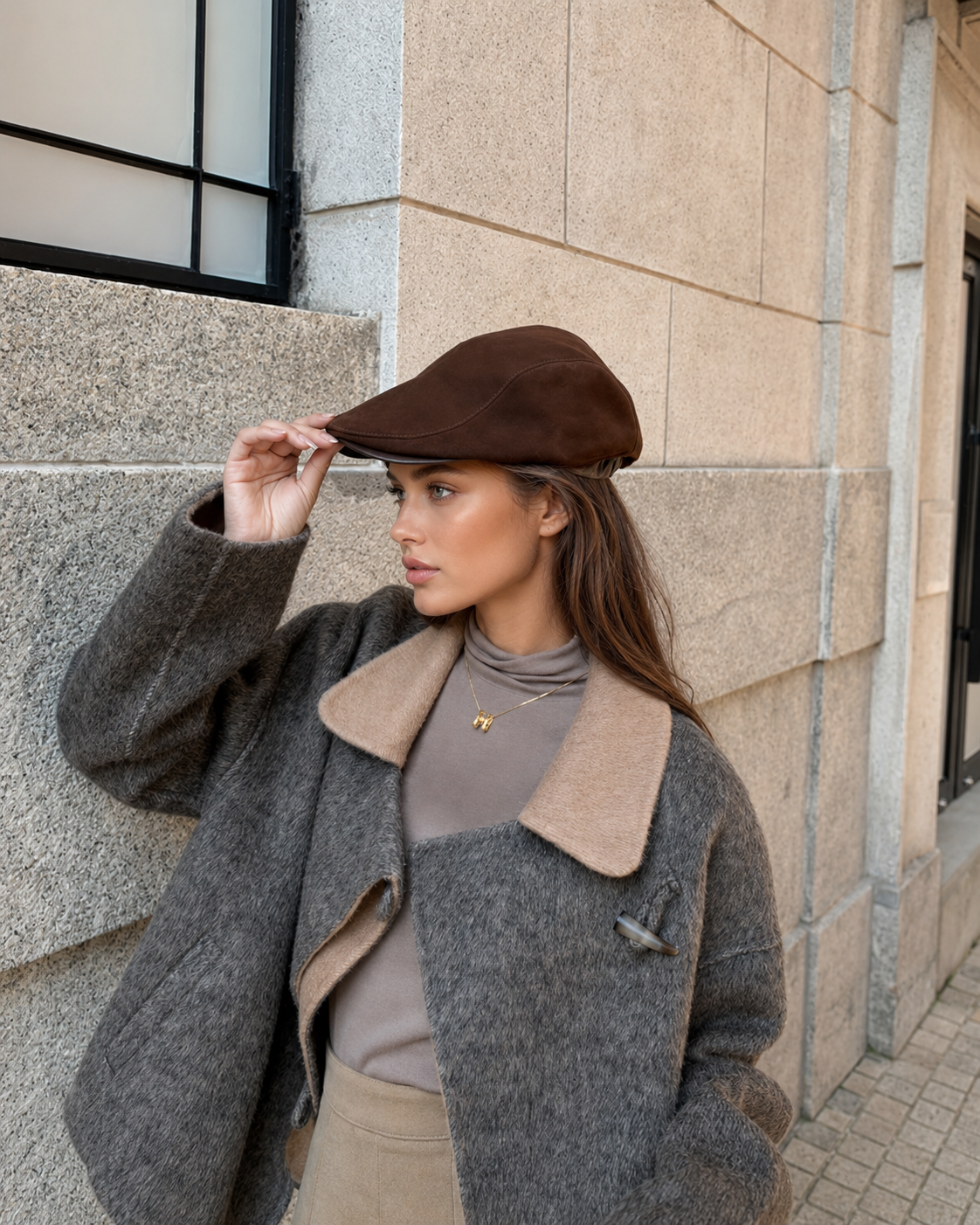 Women’s Genuine Leather Newsboy Cap Sheepskin Painter Hat
