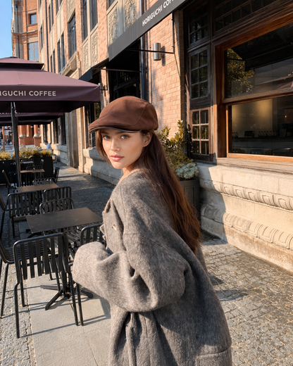 Women’s Genuine Leather Newsboy Cap Sheepskin Painter Hat