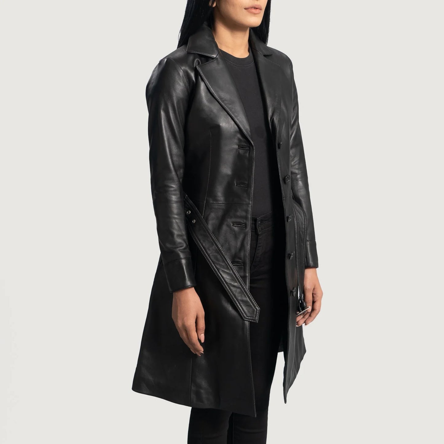 Black Leather Trench Coat Women
