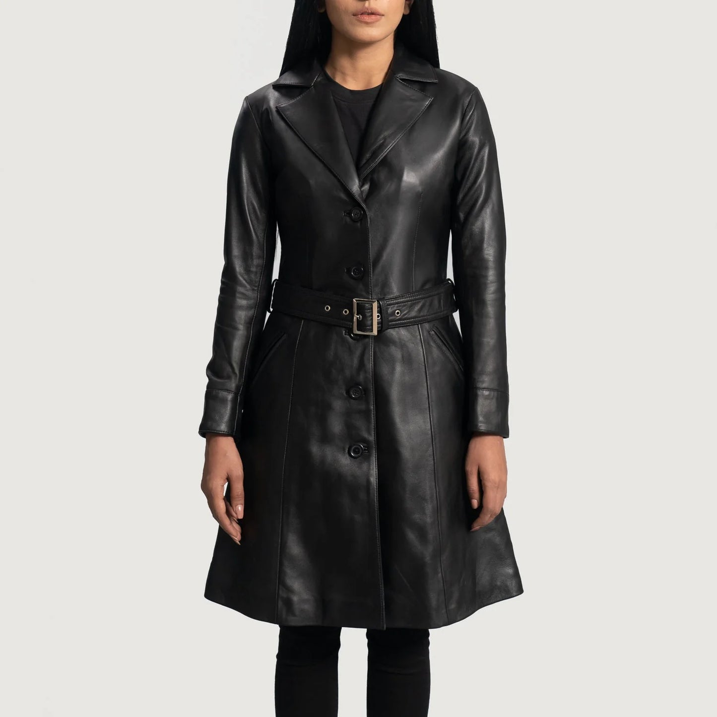 Black Leather Trench Coat Women