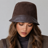 Women’s Genuine Leather Flat Top Bucket Hat