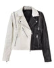 Women’s Black and White Leather Biker Jacket With Zip Details