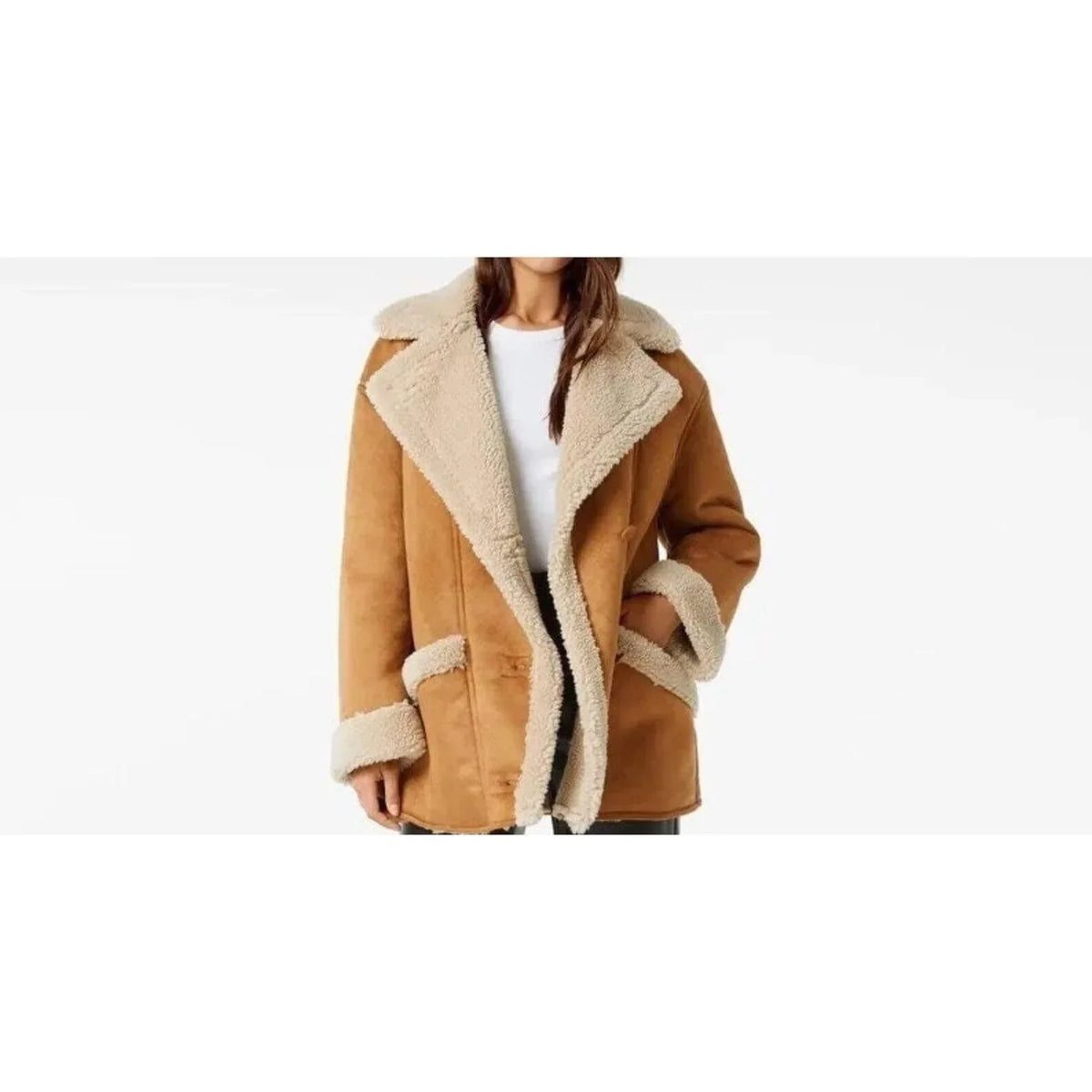 Women’s Brown Suede Shearling Jacket With Oversized Collar