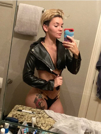 cropped faux leather moto jacket women biker