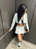 cropped faux leather moto jacket women biker White XS