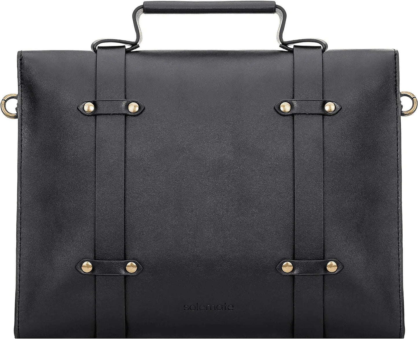 Black leather messenger bag for women