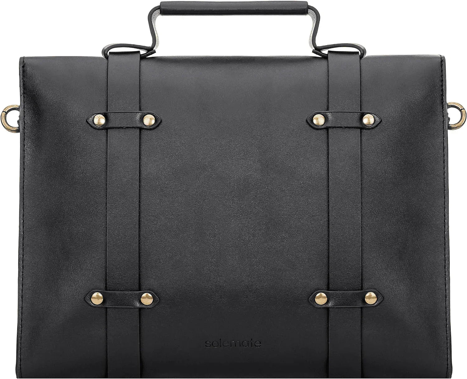 Black leather messenger bag for women