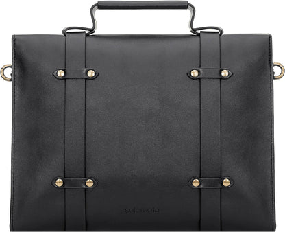 Black leather messenger bag for women