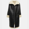 Leather Fur Trench Coat Womens Black Shearling Long Coat