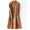 Brown Leather Trench Coat Womens Long Genuine Overcoat