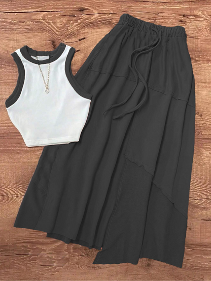 women casual vest skirt set breathable summer midi outfit 2 S