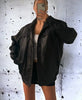 Womens Classic Oversized Biker Leather Jacket Black
